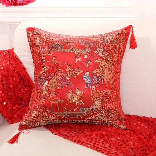 Wedding Decorative Pillows Case Chinese Culture Style Cushion Cover Home Decor Red Pillowcase 45x45cm