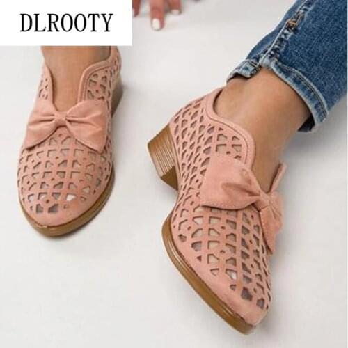 Women Sandals Shoes Butterfly-knot Hollow Sweet New Summer Fashion Low Heeled Slip-On Non-slip Female Casual Plus Size 35-43