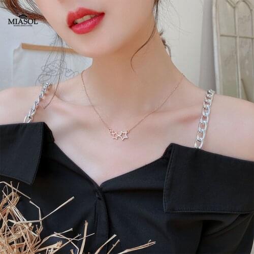 Lady Star Necklace Rose Gold Chain Woman’s Neck Simple Beautiful Girl Pendant Surface Decorated With Glistening Glass Stone Cute