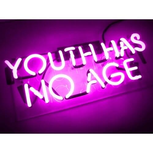14"x7" Youth Has No Age Purple Acrylic Custom Neon Light Lamp Sign Beer Bar Handmade Real Glass Decorate Home Wall Room Windows