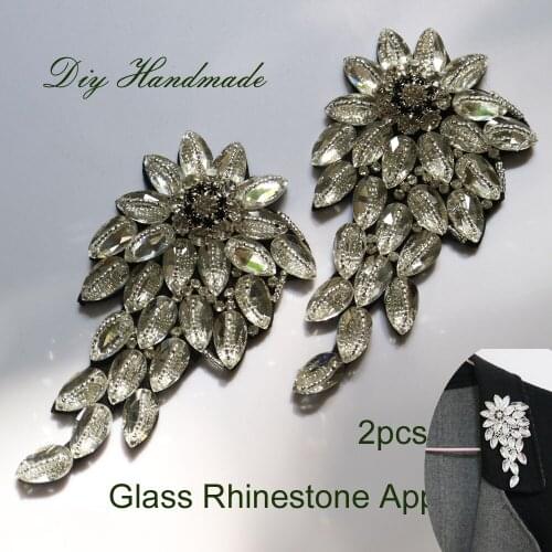 2pc top Glass Rhinestone appliques sew on Beaded flower patches for clothes DIY sequins parches Fashion sew on Parche appliques