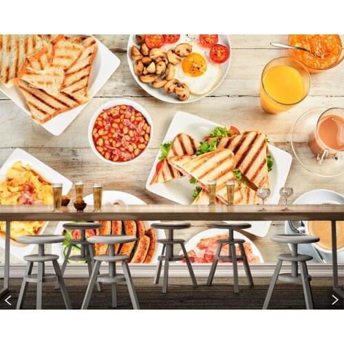 Papel de parede Juice Sandwich Bread Breakfast Food 3d wallpaper murals for living room kitchen fast food shop restaurant cafe