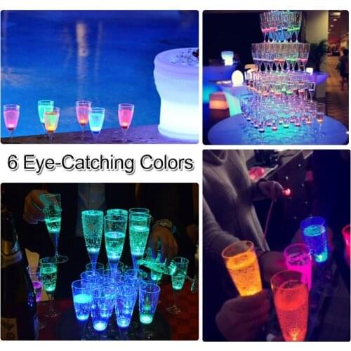6 Pcs LED Wine Champagne Flute Glasses Water Liquid Activated Flashing Light-up Cups C1