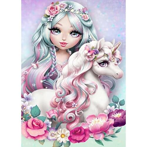 5D DIYDiamond Painting Horn Horse Girl Full Drill Cartoon Magic Unicorn Rhinestones Cross Stitch Mosaic Home Decor Kids Gift