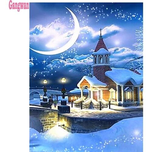 Diamond Painting Full Drill 5d Snow Scenery Home Decoration Accessories Mosaic moon House landscape Handmade diy painting