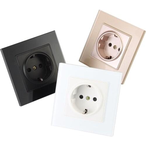 Free shipping 2018 three colors available EU power socket 16A 110-250V wall outlet with tempered glass panel flame retardant