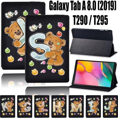 Tablet Case for Samsung Galaxy Tab A T290/T295 (2019) 8.0 inch Black Printing PU Leather Flip Stand Cover + Free Stylus