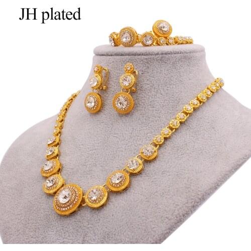 Dubai women gold color jewelry sets African wedding bridal ornament gifts for Saudi Arab Necklace Bracelet earrings ring set