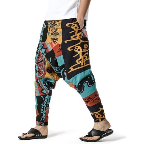 African Print Joggers Men Hipster Linen Baggy Hippie Boho Yoga Harem Pants Men Hip Hop Streetwear Casual African Clothes XXXL