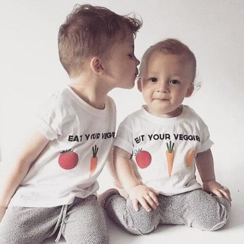EAT YOUR VEGGIES Letter Baby Newborn Infant Toddler T-shirt Vegetable Radish Carrot Tomato Print Boys Girls Short Sleeve T-shirt