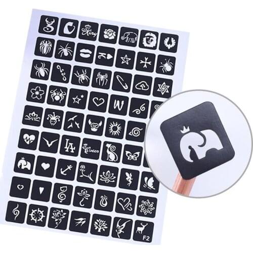 Henna Fake Tattoo Sticker Stencils Glitter Temporary Tattoo Woman Girl Kids Drawing Template Small Cute Flower Butterfly Cartoon