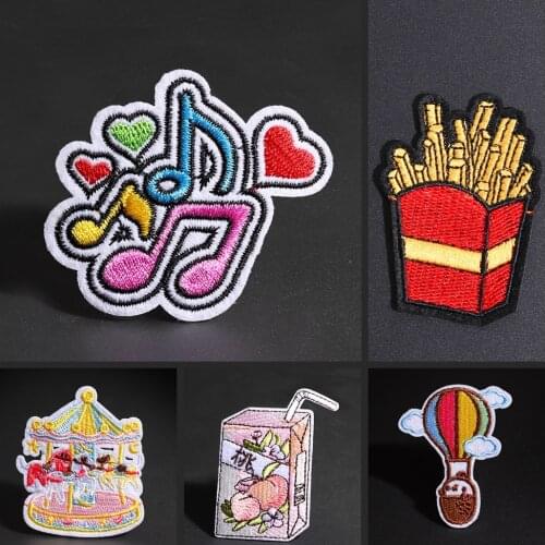 Amusement park carousel cartoon patches coat sweater decoration Decal hot air balloon and drink Iron Badge musical Note