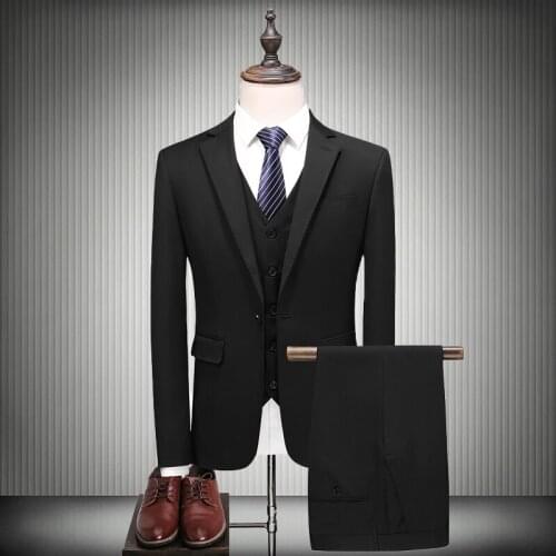 Leisure Suits for Men Three Pieces Youth White Collar Wear Autumn and Winter New Style Case Korean-style Slim Fit Workplace Suit