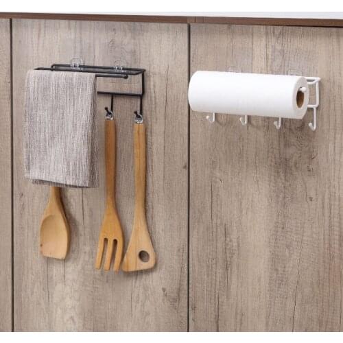 Kitchen Tools Organizer Iron Storage Rack Bathroom Towels Hanger Roll Paper Holder Cupboard Hanging Shelf Hooks On Wall