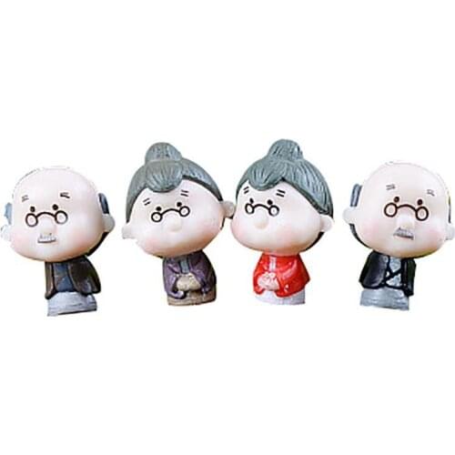 Peaceful 4Pcs Miniature Old Granny Grandpa Doll Figurines Ornaments Home Garden Office Desktop Crafts Decoration Kids Toys