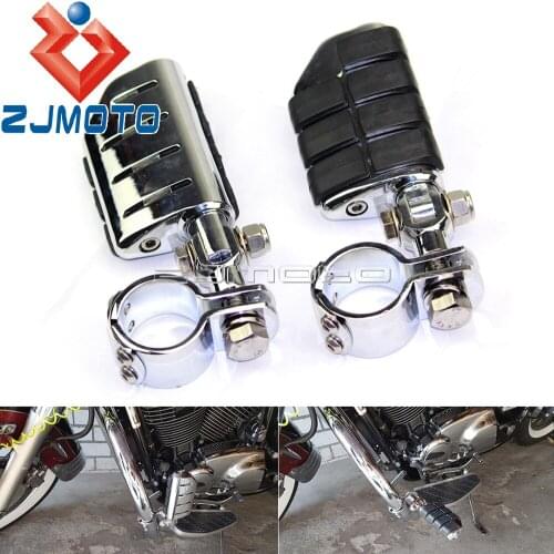 Motorcycle Chrome Clevis Mount Billet Aluminum Rubber Foot Pegs w/ 1-1/2" Clamps For Harley Footpegs Highway Footrests 38mm