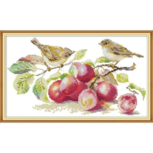 NKF Bird and Apricot Animal Cross Stitch Kits 11CT 14CT Chinese Cross Stitch Embroidery Needlework Set for Home Decor