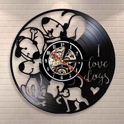 Puppies Vinyl Record Clock I Love Dogs Wall Clock Dog Pet Owner Doggy Wall Art Wall Decor Dog Breed Gift For Animals Lovers