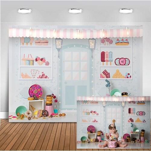 Neoback Candy Bar background for photo Banner Decoration Sweet Shoppe Birthday Theme Party Backdrop for Photo Studio 403
