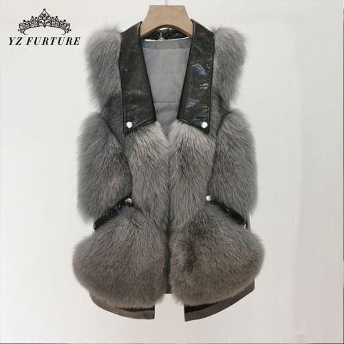 New Real Fox Fur Coat Winter Women Vest Fashion Genuine Fox Full Pelt Fur Vest For Women Vest coat 55cm