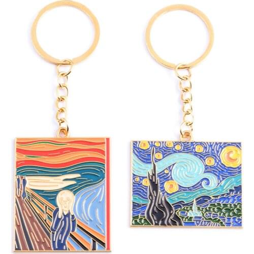 New Van Goghs classic painting Munch Screaming Starry Sky Oil Painting World Famous Painting Keychain