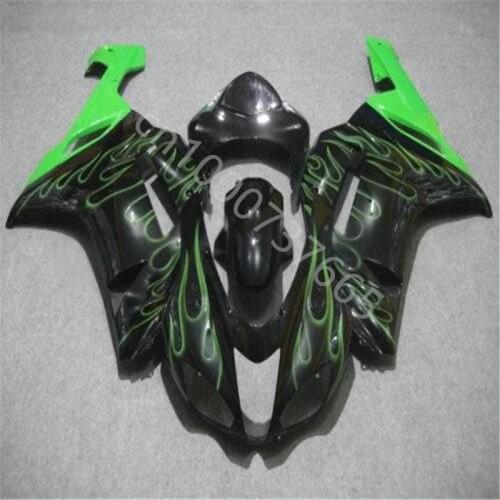 Fairing fit for Kawasaki ZX6R 2007 2008 Ninja 636 fairing kits ZX6R 07 08 black green flames body Fairing