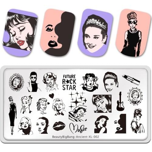 BeautyBigBang Future Rock Star Stamping Plates Beauty Women Image 12*6cm Stainless Steel Ancient XL-002 Nail Art Template