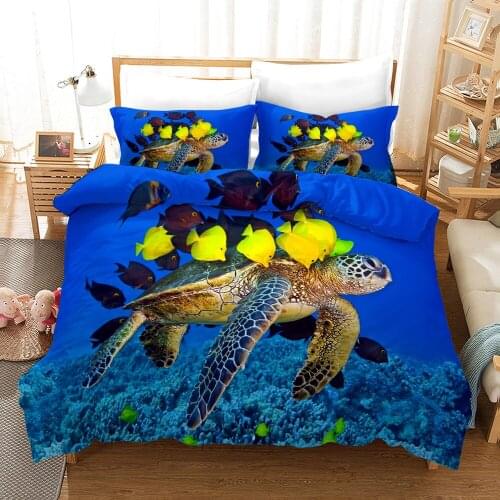 Sea Turtle Duvet Cover King Size Ocean Sea Animals Fish Bedding Set Blue Comforter Bed Quilts Bedspreads Home Boys Kids Bedroom