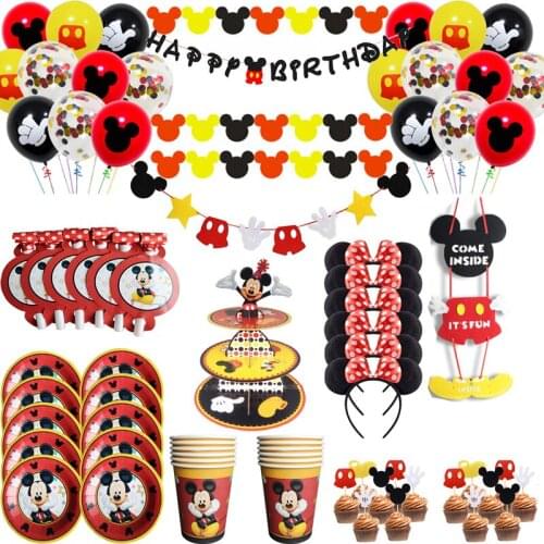 Happy Birthday Mickey Mouse Birthday Party Decor Banner Cake Toppers for Kids Favor Flag Decor Gifts party supplies decor