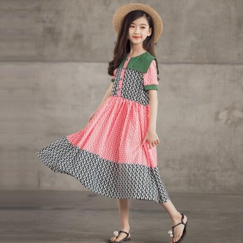 Teen Girls Print Chiffon Long Dresses 2021 New Summer Kids Girls Clothes 8 10 12 years
