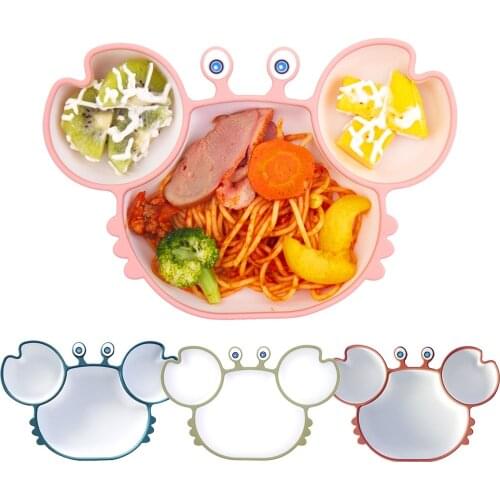 Silicone Baby Dishes For Childrens Sucker Tableware Plate Anti-fall Cartoon Crab Kids Supplementary Infant Eeding Bowl Bpa Free