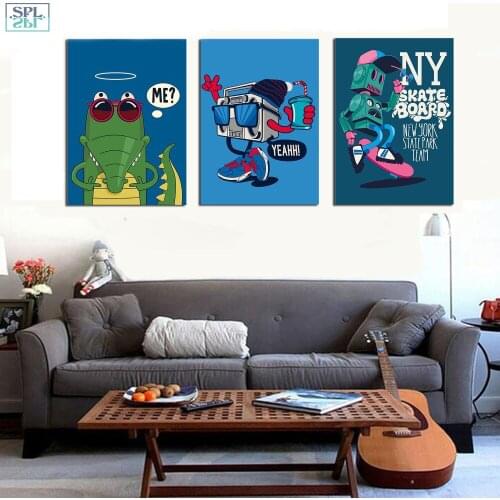 SPLSPL Hip-hop Robot Creative Graffiti Wall Art Posters And Prints Canvas Painting Wall Pictures For Kids Room Bedroom Decor