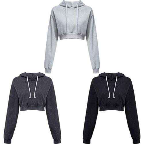 Fashion Womens Crop Top Hoodies Hooded Sweatshirts Spring Long Sleeve Short Sportswear New Female Pullovers Tops