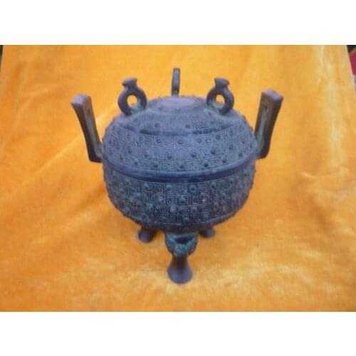 Unique Old Bronze pot /Jar, double ears,wonderful design, three feet ,free shipping