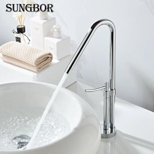 Tall Square Brass Chrome Bathroom Faucet Lavatory Sink Bar Basin faucet Mixer Tap Extra Long Spout Cold Hot Water tap LT-801A