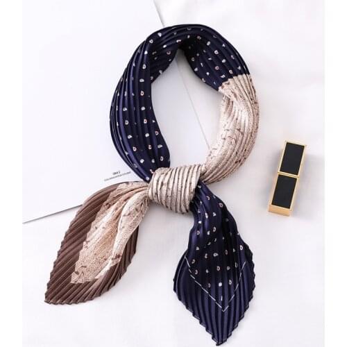 Yishine Hot Pleated Square Scarf Small Silk Neck Wear for Women Crumple Cashew Bandana Crinkle Print Foulard Female Handkerchief