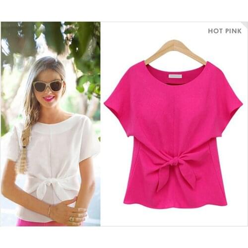 Womens shirt top kimono Bowknot 2020 blouses short sleeve shirts chiffon casual vintage tops plus size blous camisas clothing