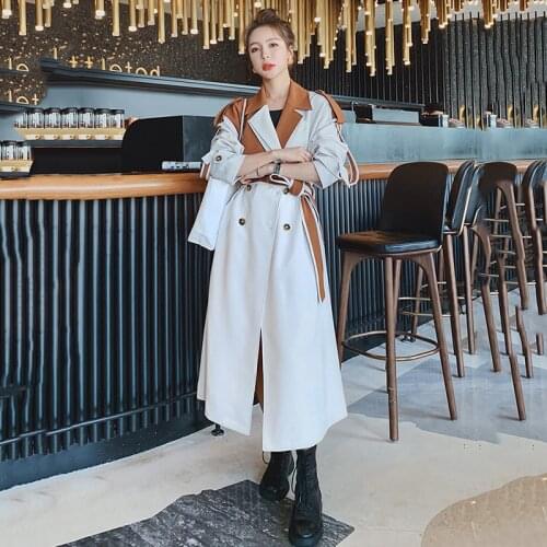 Womens Windbreaker Long Stitching British High-end Spring and Autumn Wear 2021 New Casual Loose Fashion Double-breasted Coat 5U