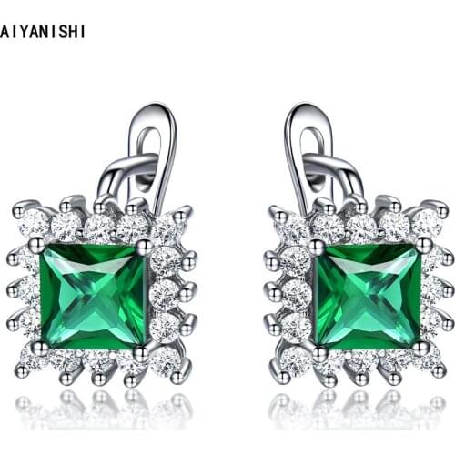 AIYANISHI 925 Sterling Silver Earrings Halo Princess Created Nano Sapphire Clip Earrings For Women Elegant Valentines Day Gifts