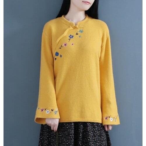 Embroidery Floral Women Elegant Coat Chinese Style Mandarin Collar Jacket Thick Warm Chinese Cheongsam Tops For Women FF2465