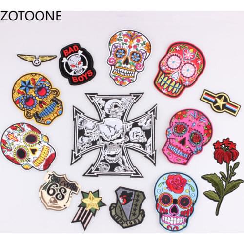 ZOTOONE Skull Flower Military Patch for Clothing Badges Stripe on Clothes Iron on Patch Embroidery Patch Applique Punk Stickers