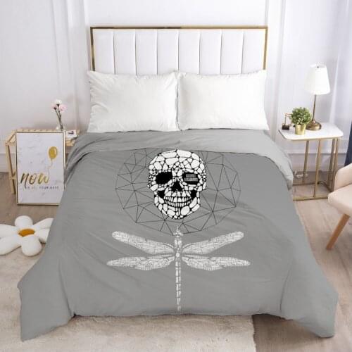 1PCS Duvet Cover Comforter/Quilt/Blanket Case With Zipper 220x240/140x200 Custom Bedding Gray Dragonfly skull