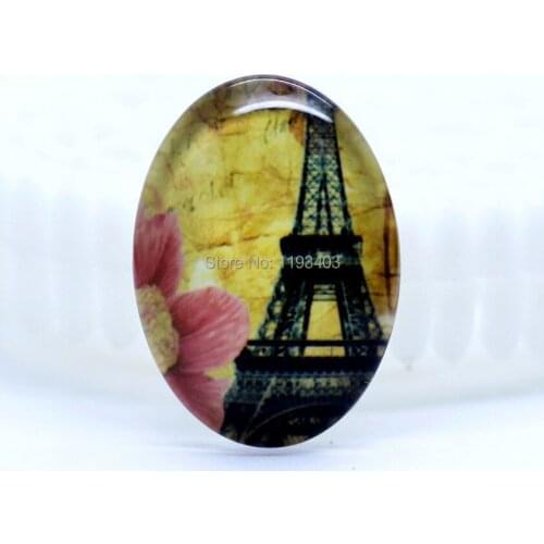 10pcs 18X25mm 30X40mm Oval Glass beads already glued on the image base setting-(Eiffel Tower)-(HPGC-8171)