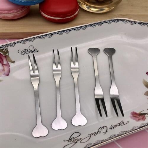 10 Pcs Fruit Forks Heart Shape Reusable Stainless Steel Tableware Party Supplies Mini Fruit Picks For Hotel Restaurant Home