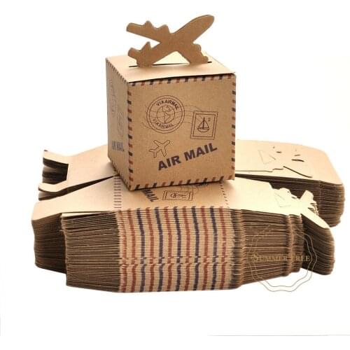 10pcs Travel Themed Wedding Gift box of Let the Adventure Begin Airplane Kraft Favor Box For Wedding and Party Candy Box