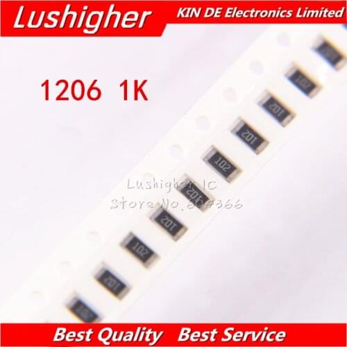 100PCS 1206 SMD Resistor 5% 1K Ohm 102 1.0Kohm 1000ohm