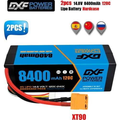 DXF 2PCS LiPo Battery 2S 7.4V 5200mah 50C/7000mAh 60C/6500mah 60C/ 8000mah 110C HardCase For 1/8 1/10 RC Car Slash Emaxx