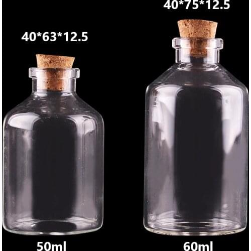 20pcs 50ml 60ml Small Glass Bottles with Cork Stopper Empty Spice Bottles Jars Gift Crafts Vials