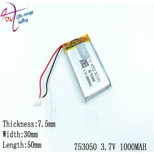 3.7V,1000mAH 753050 PLIB; polymer lithium ion Li-ion battery for dvr,GPS,mp3,mp4,cell phone,speaker