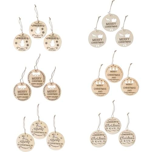 3pcs 12cm Merry Christmas Wooden Hanging Xmas Tree Ornament Creative Wooden Round Shaped Christmas in Heaven Wall Hangings